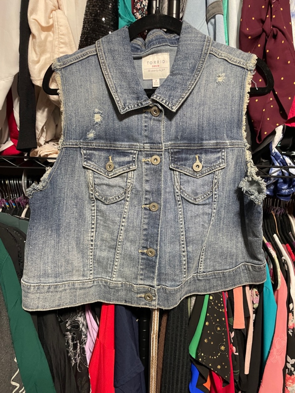 #257 size 2 torrid NWT Light Wash Distressed Denim Vest